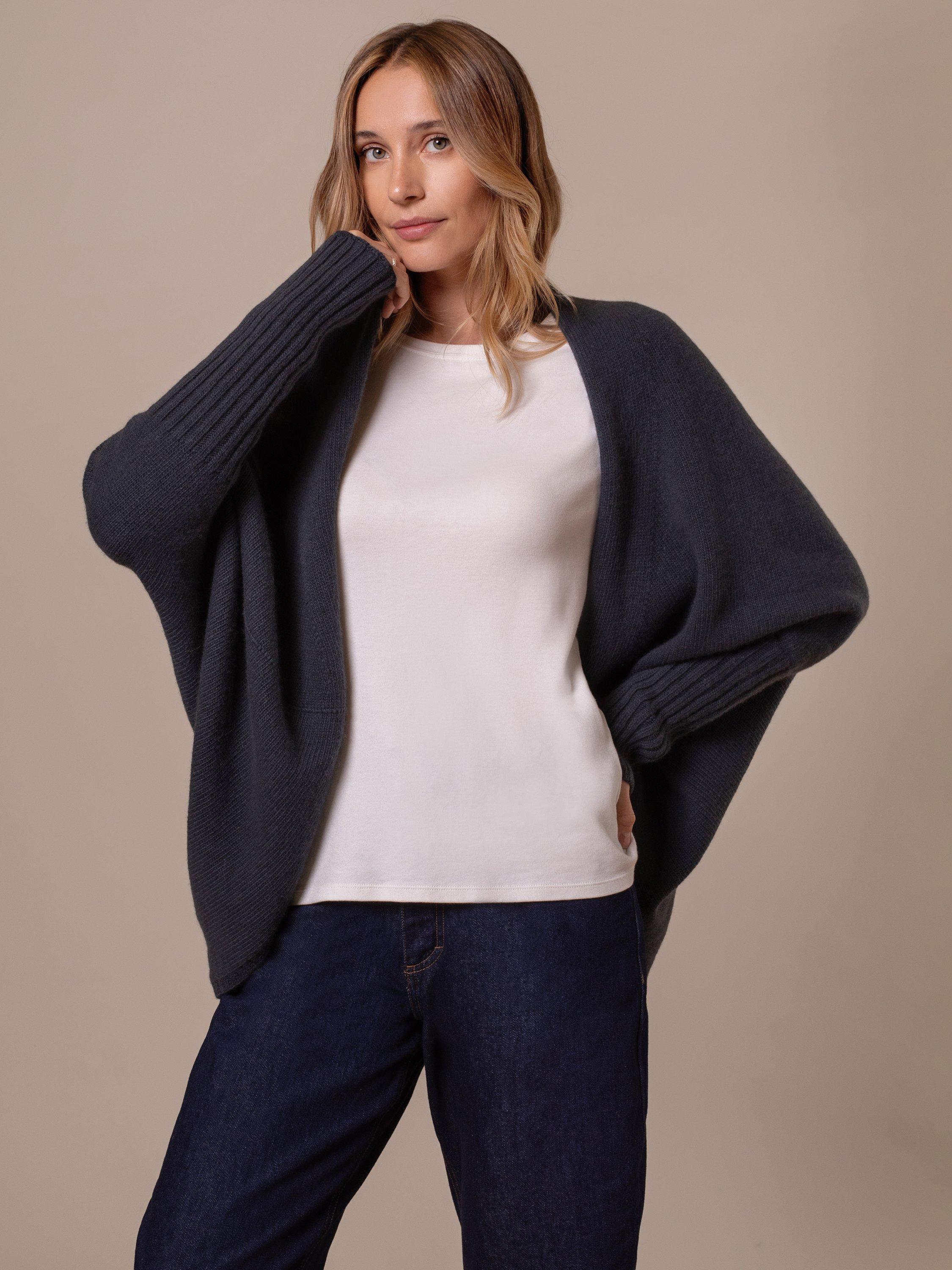 Product image 1 of 5, which shows Celtic & Co. Open Neck Pure Wool Cardigan, Slate, XS