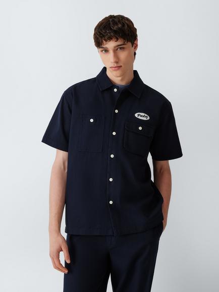 Parlez Jack Cotton Regular Fit Logo Detail Shirt, Midnight, Midnight