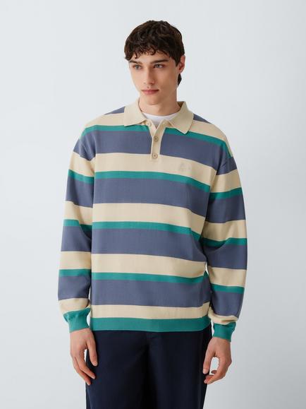 Parlez Pipe Cotton Regular Fit Long Sleeve Striped Polo Shirt, Purple Haze, Purple Haze