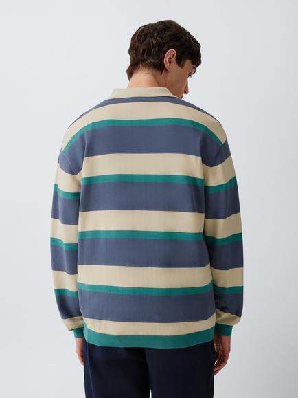 Parlez Pipe Cotton Regular Fit Long Sleeve Striped Polo Shirt, Purple Haze - view 2, Purple Haze