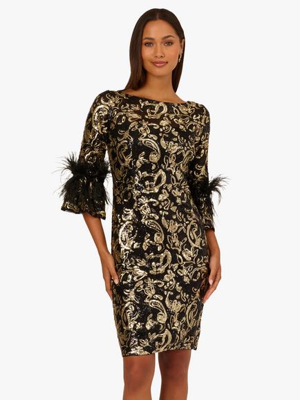 Adrianna Papell Sequin Embellished Cocktail Dress, Black/Gold, Black/Gold