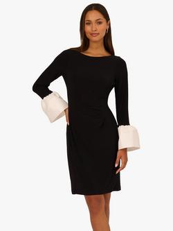 Adrianna Papell Contrast Cuffs Jersey Sheath Dress, Black, Black