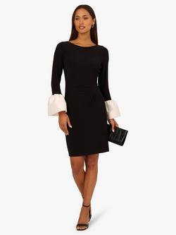 Adrianna Papell Contrast Cuffs Jersey Sheath Dress, Black - view 2, Black
