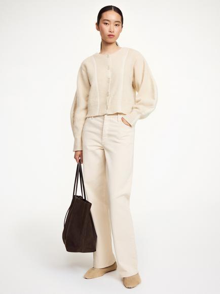 By Malene Birger Pernille Stripe Wool Rich Cardigan, Cream - view 2, Cream
