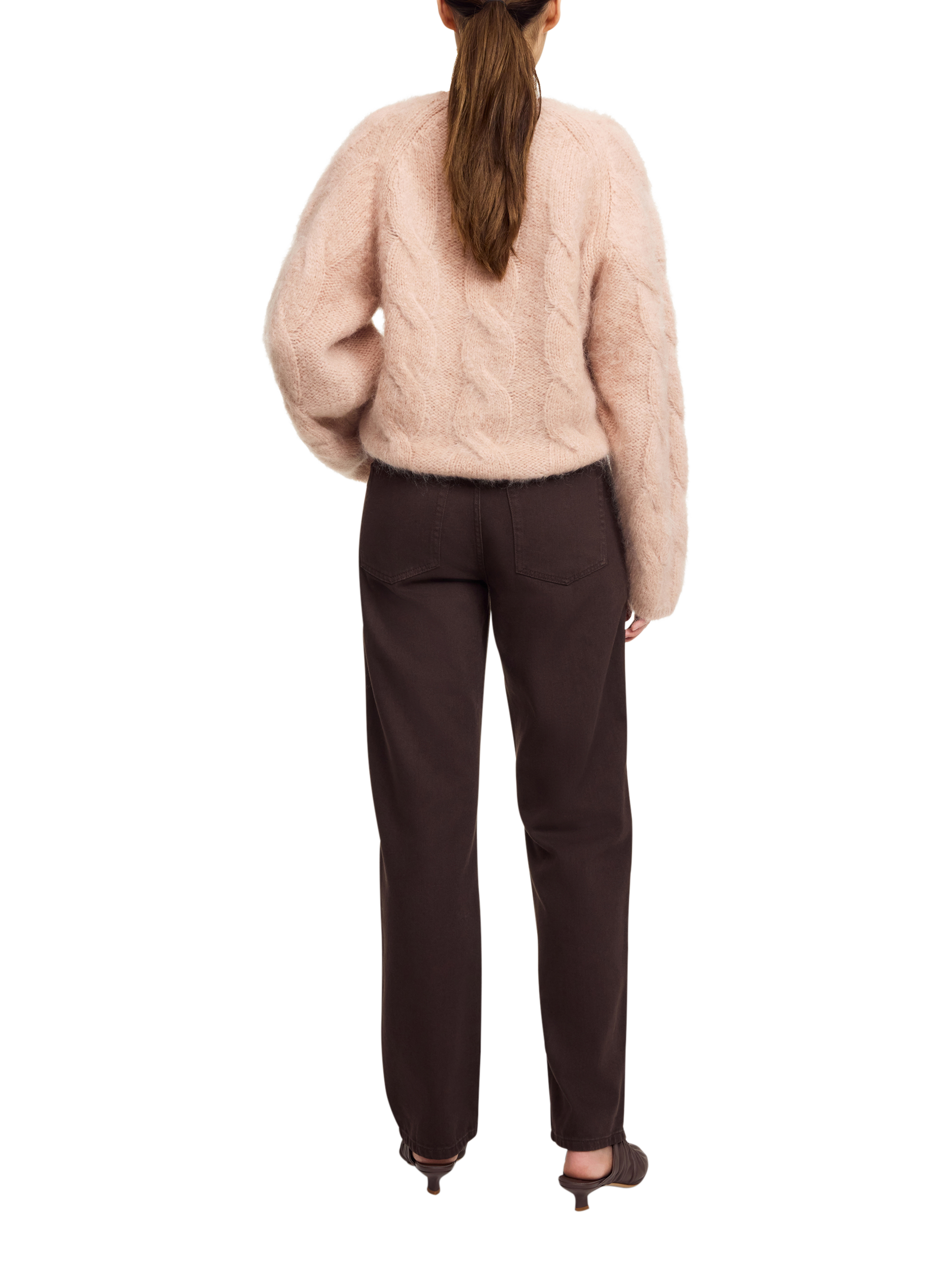 Product image 2 of 3, which shows By Malene Birger Elliot Cable Knit Wool Rich Jumper, Rose, S