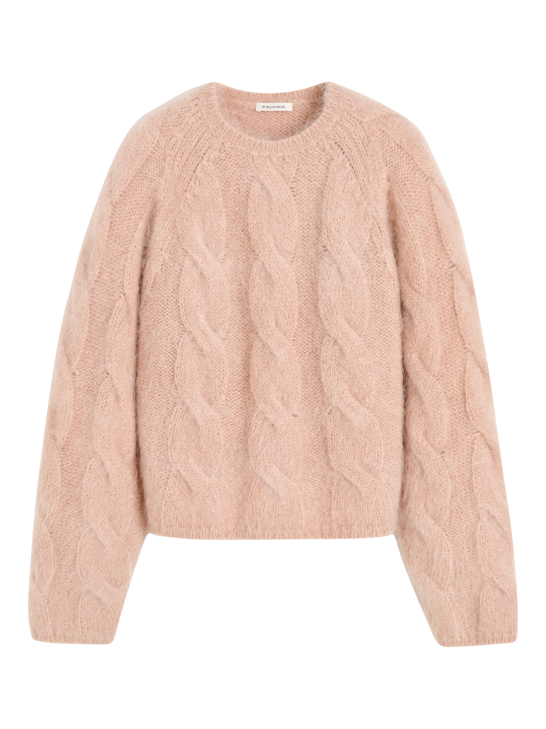 Product image 3 of 3, which shows By Malene Birger Elliot Cable Knit Wool Rich Jumper, Rose, S