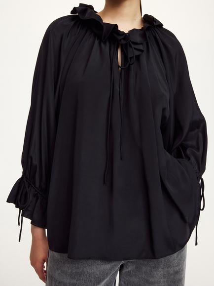 By Malene Birger Dicte Ruffle Top, Black, Black