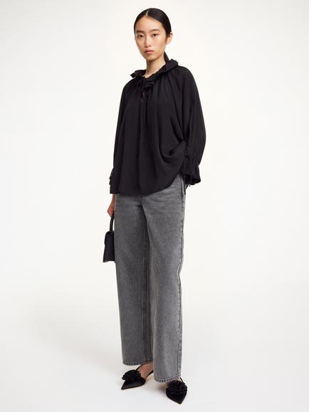 By Malene Birger Dicte Ruffle Top, Black - view 2, Black