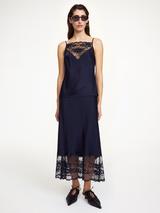 By Malene Birger Leeba Lace Trim Camisole Top, Midnight Blue