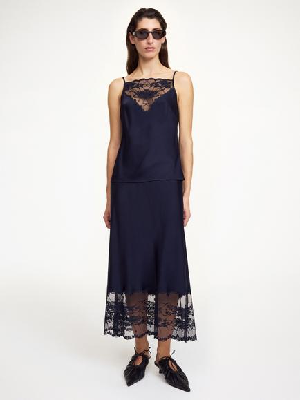By Malene Birger Leeba Lace Trim Camisole Top, Midnight Blue, Midnight Blue