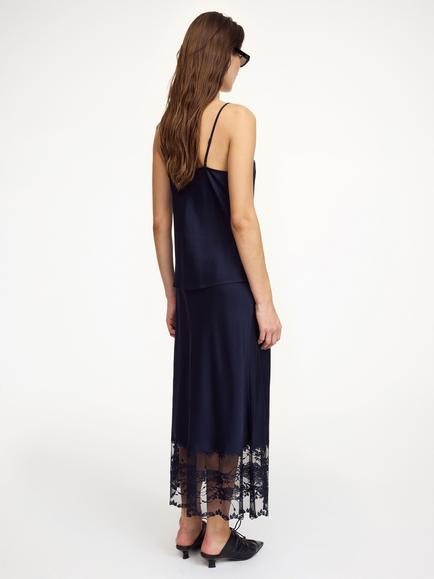 By Malene Birger Leeba Lace Trim Camisole Top, Midnight Blue - view 2, Midnight Blue