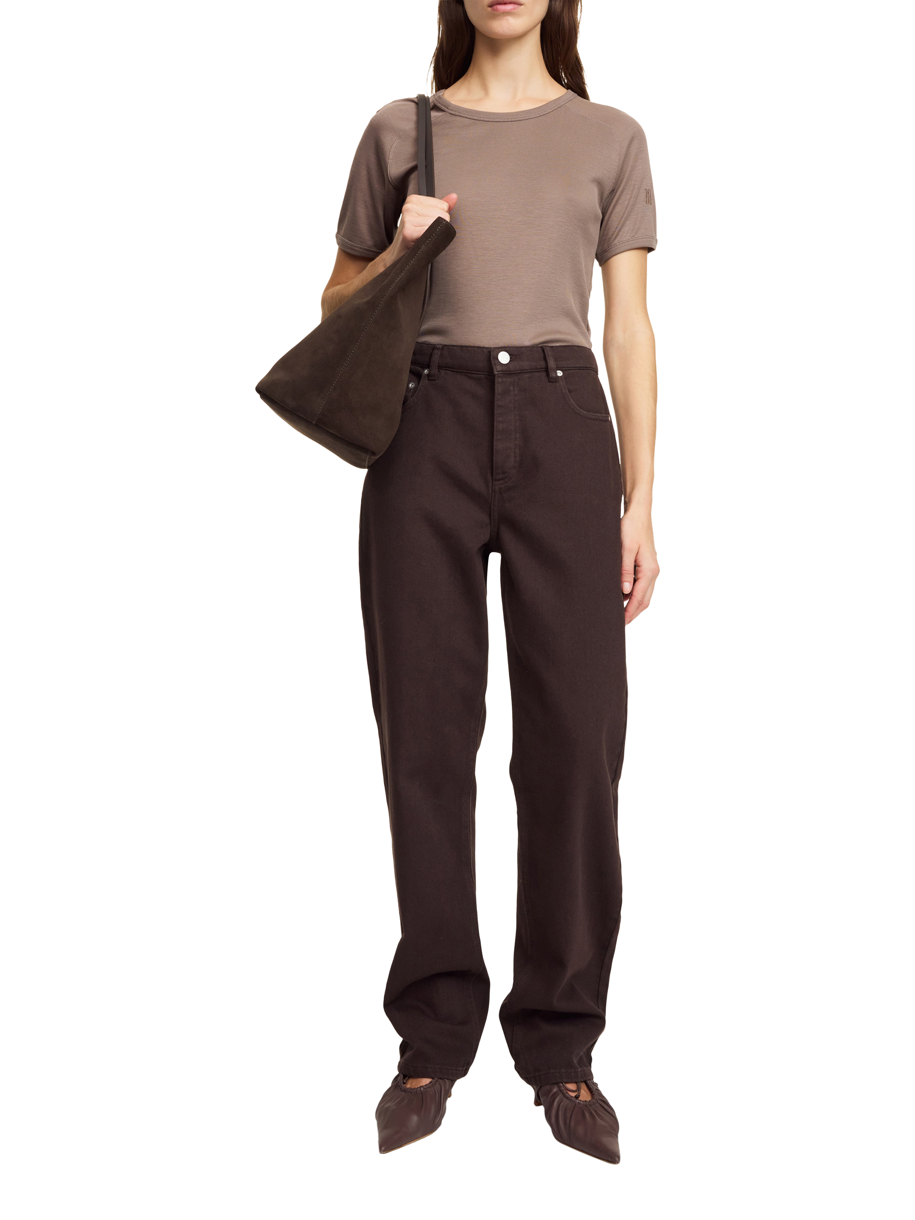 Product image 1 of 3, which shows By Malene Birger Chicago Mid Rise Straight Jeans, Chocolate, 26
