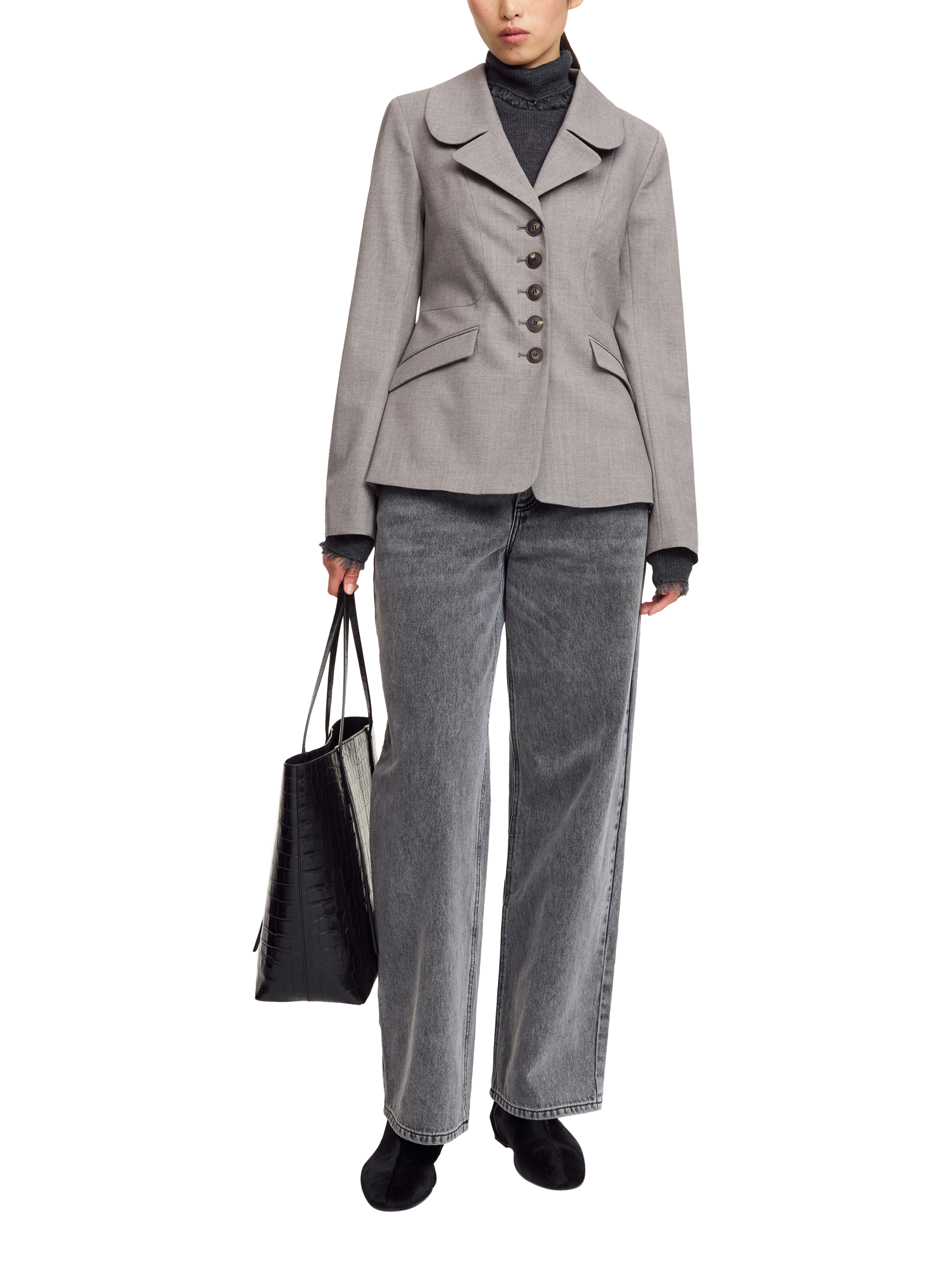 Product image 1 of 3, which shows By Malene Birger Adrienna Single Breasted Blazer, Grey, 8