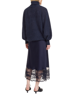 By Malene Birger Blake Lace Trim Satin Skirt, Midnight Blue - view 2, Midnight Blue