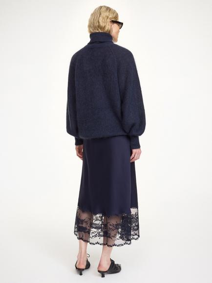 By Malene Birger Blake Lace Trim Satin Skirt, Midnight Blue - view 2, Midnight Blue