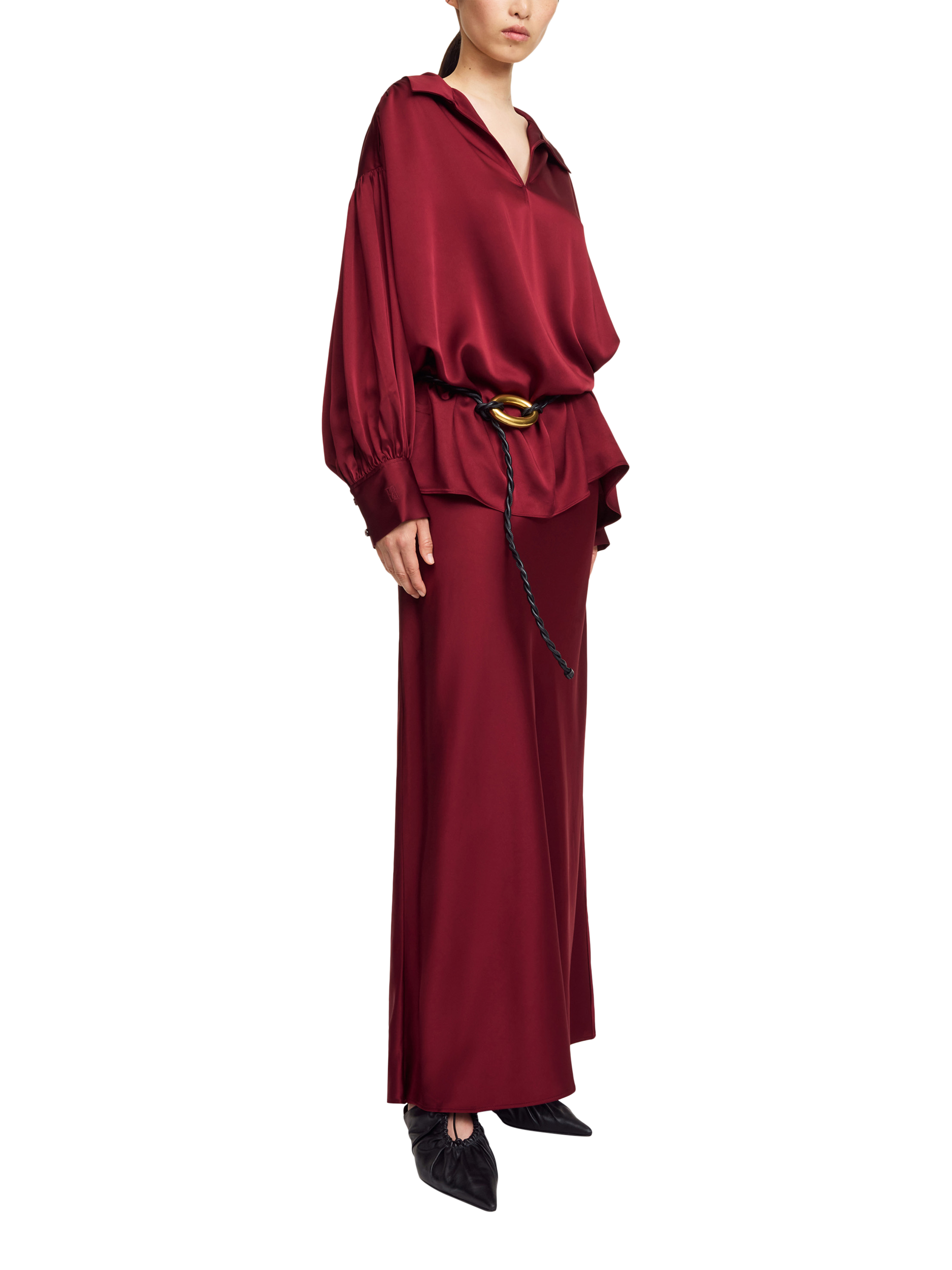 Product image 1 of 3, which shows By Malene Birger Barbara Satin Maxi Skirt, Claret, 8