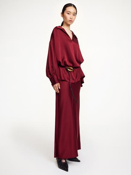 By Malene Birger Barbara Satin Maxi Skirt, Claret, Claret