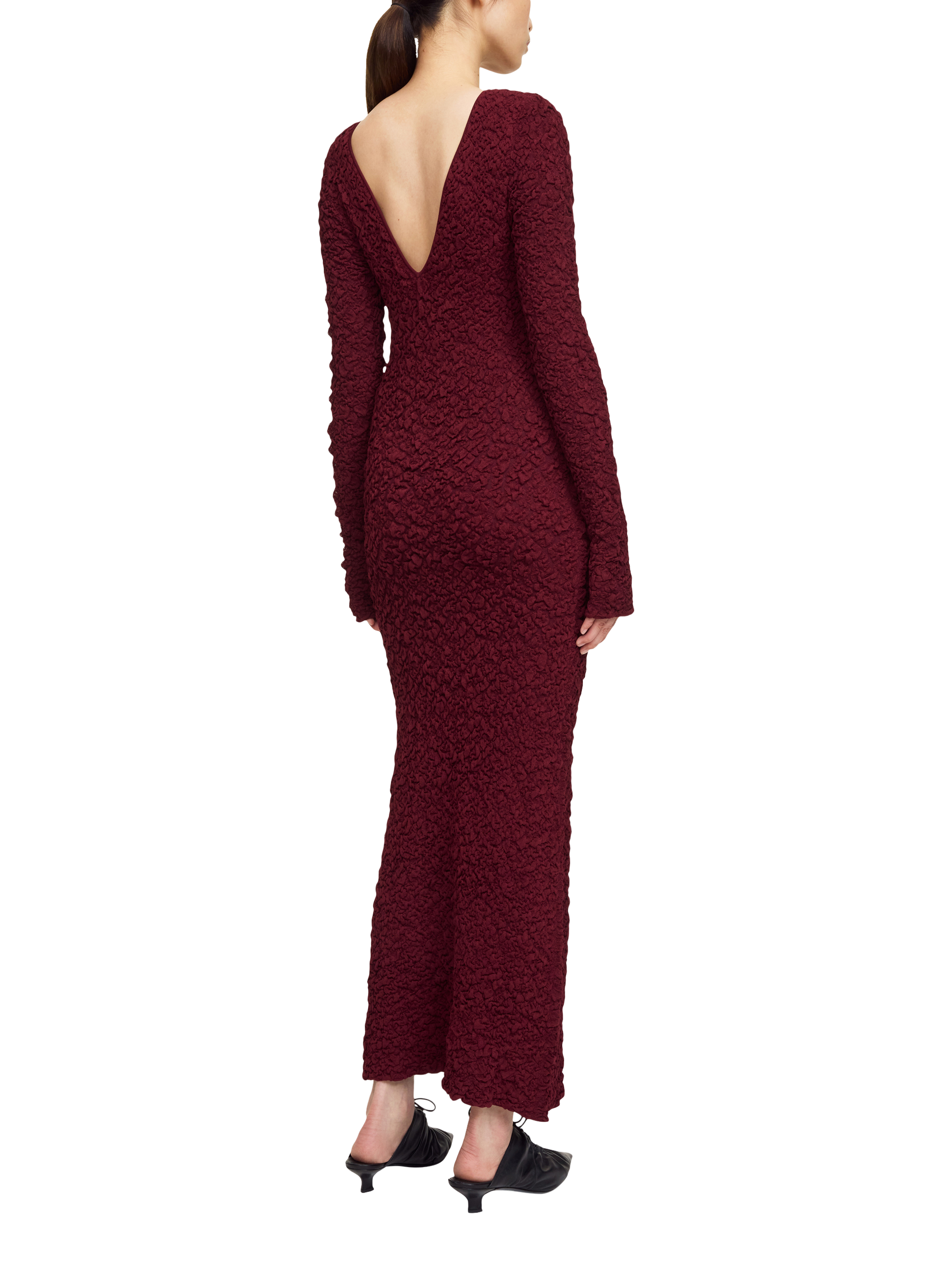 Product image 2 of 3, which shows By Malene Birger Venus Textured Low Back Dress, Cabernet, S