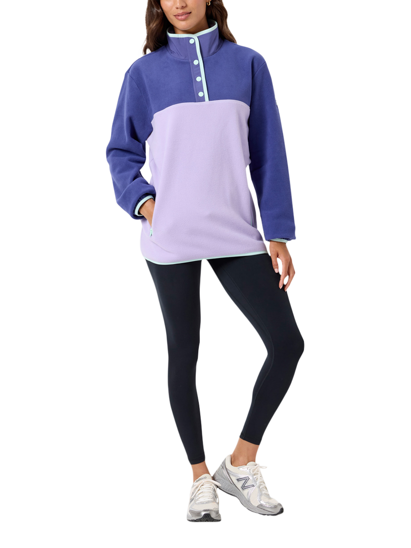 Product image 1 of 7, which shows Gym+Coffee Snap Collar Polar Fleece, Lilac, XXS