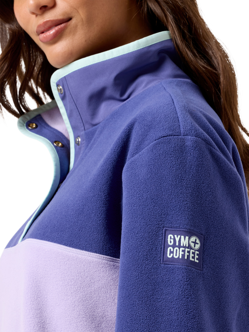 Product image 3 of 7, which shows Gym+Coffee Snap Collar Polar Fleece, Lilac, XXS