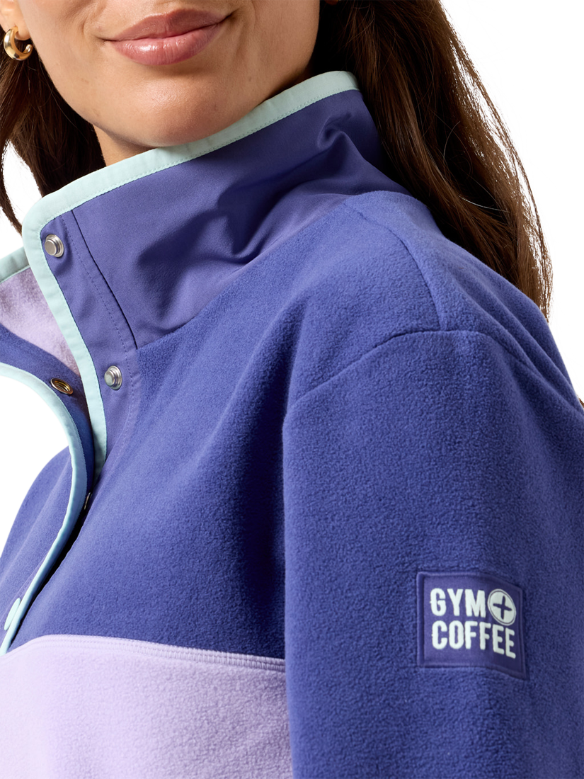 Product image 4 of 7, which shows Gym+Coffee Snap Collar Polar Fleece, Lilac, XXS