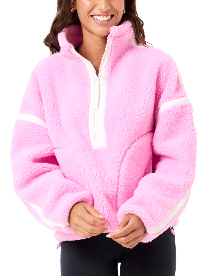 Product image 1 of 9, which shows Gym+Coffee Industry Half Zip Fleece, Cotton Candy, XXS