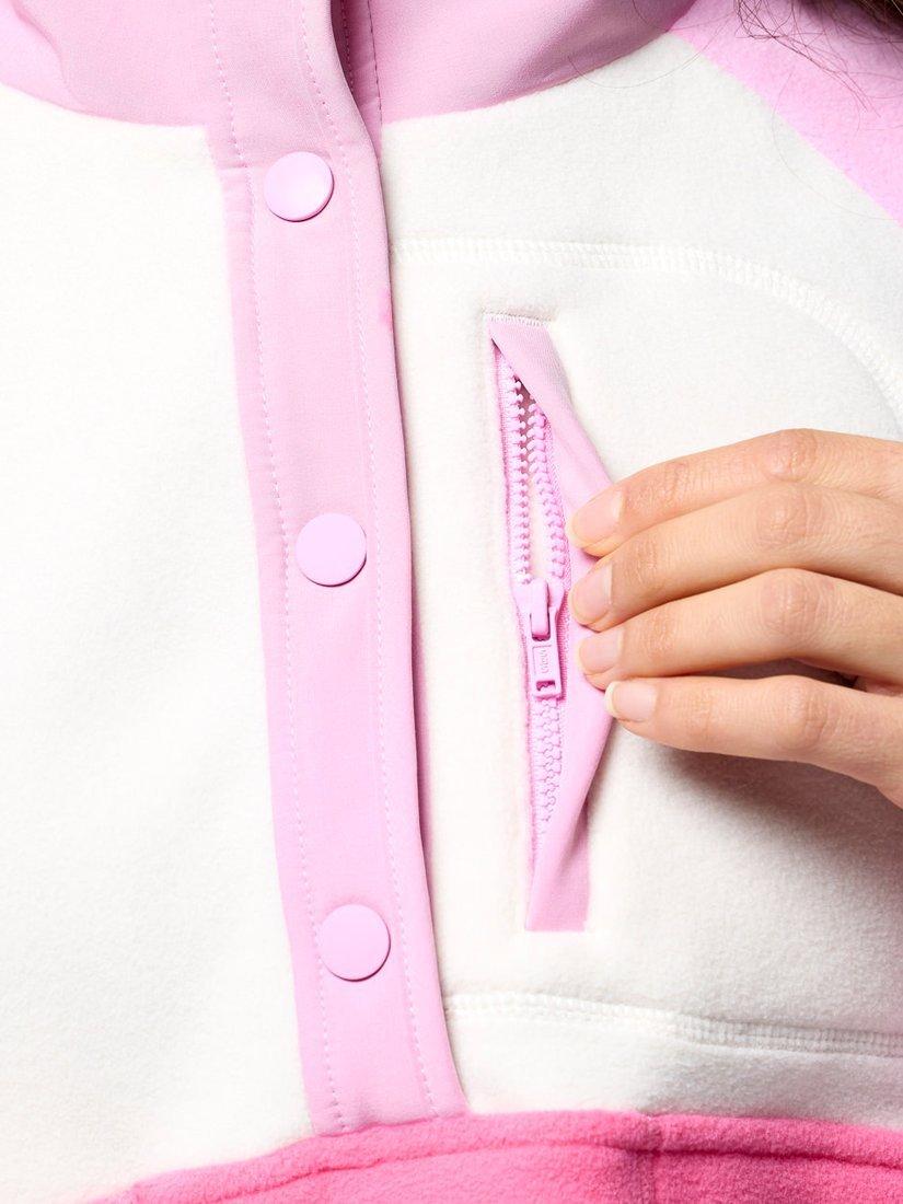 Product image 3 of 6, which shows Gym+Coffee Snap Polar Fleece, Cotton Candy, XXS