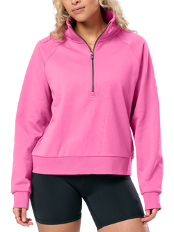 Gym+Coffee Women's Clubhouse Half Zip Sweatshirt, Pink, Pink