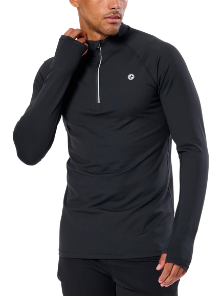 Gym+Coffee Relentless Slim Fit 1/4 Quarter Zip Midlayer Top, Black