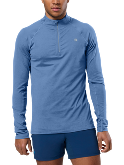 Gym+Coffee Relentless Slim Fit 1/4 Quarter Zip Midlayer Top, Oasis Blue