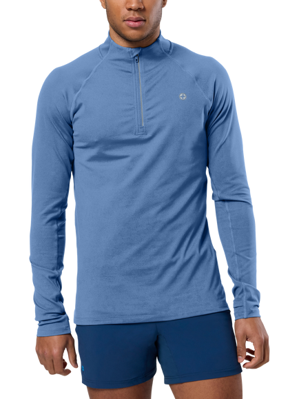 Gym+Coffee Relentless Slim Fit 1/4 Quarter Zip Midlayer Top, Oasis Blue