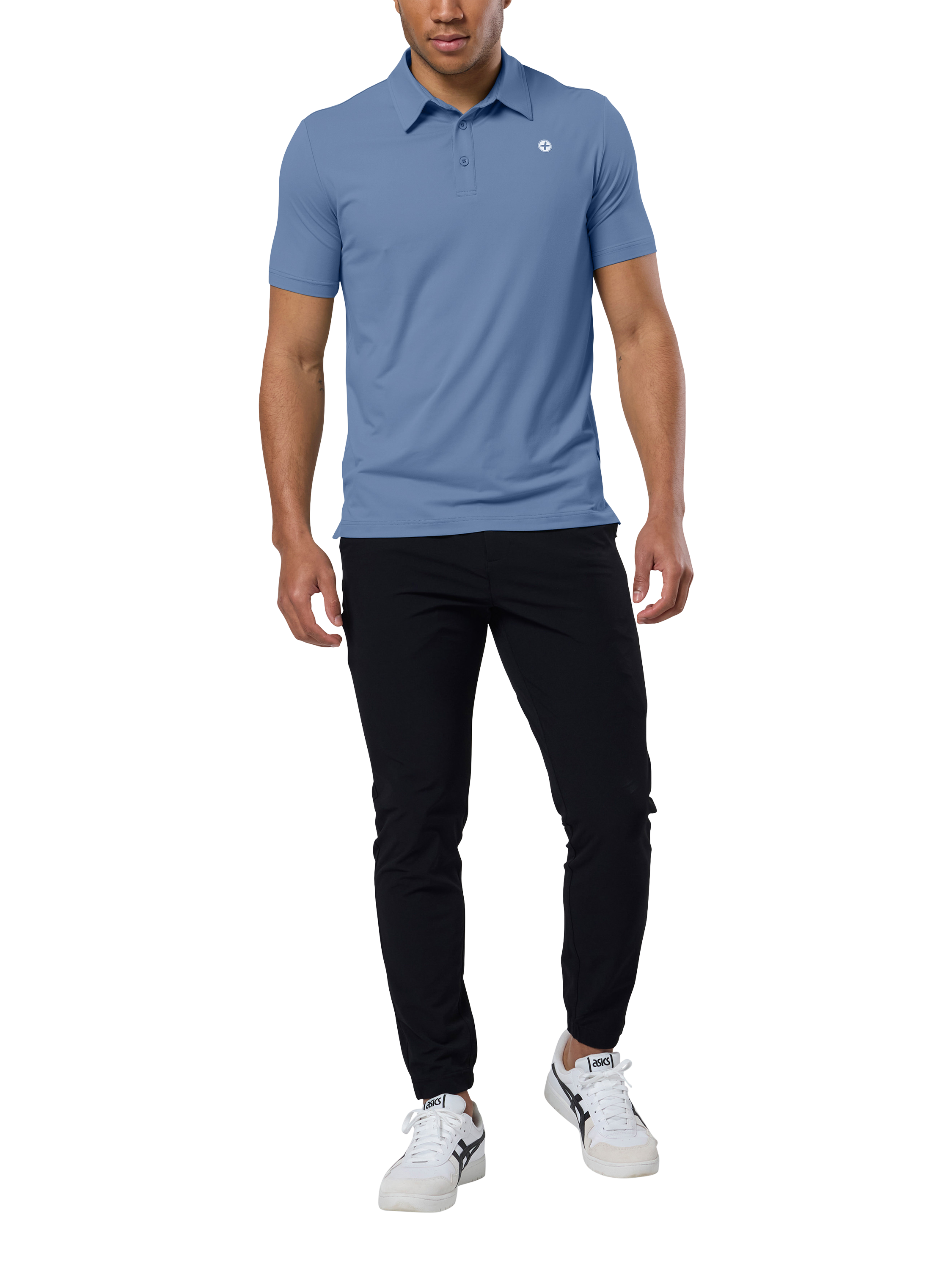 Product image 2 of 6, which shows Gym+Coffee Men's Coffee Polo Shirt, Oasis Blue, XXS