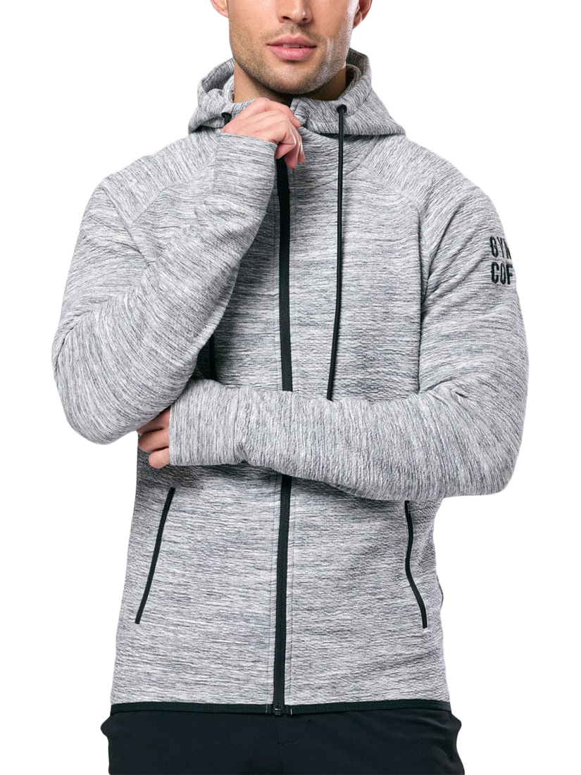 Product image 5 of 5, which shows Gym+Coffee Men's Fleck Hoodie, Grey Fleck, XXS