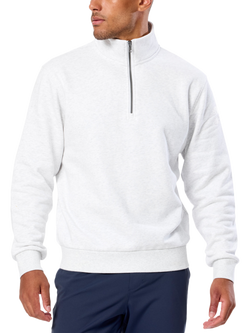 Gym+Coffee Men's Clubhouse Half Zip Oversized Sweatshirt, White Marl, White Marl