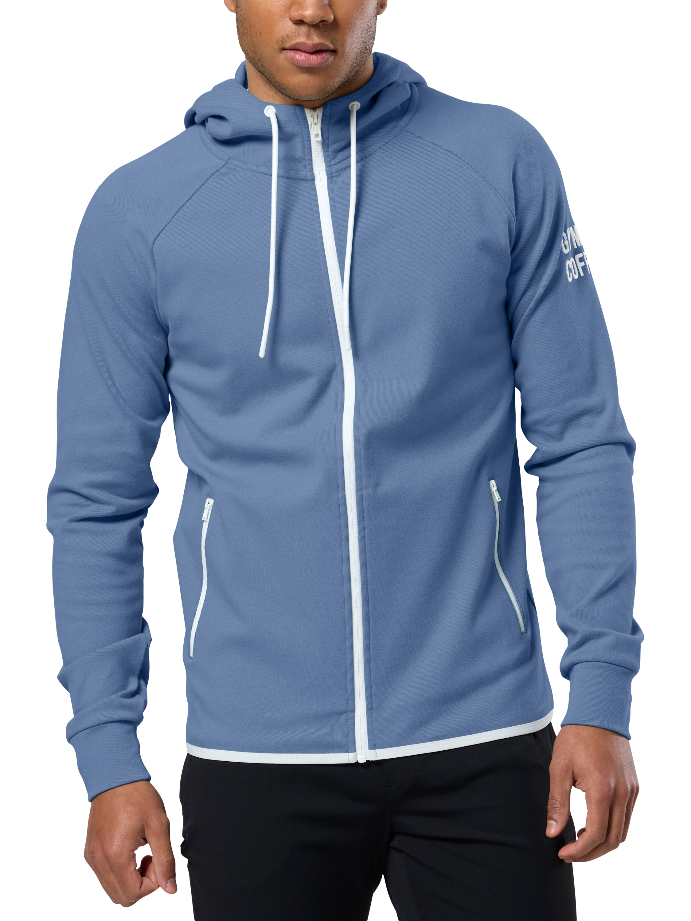 Product image 2 of 7, which shows Gym+Coffee Chill Full Zip Hoodie, Oasis Blue, XXS
