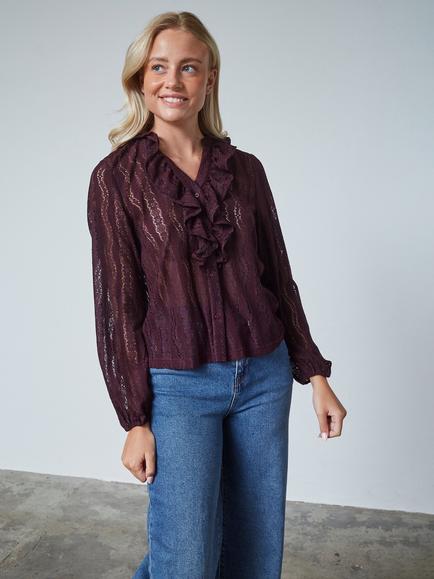 Sisters Point Eina Ruffle Lace Top, Dark Bordeaux, Dark Bordeaux