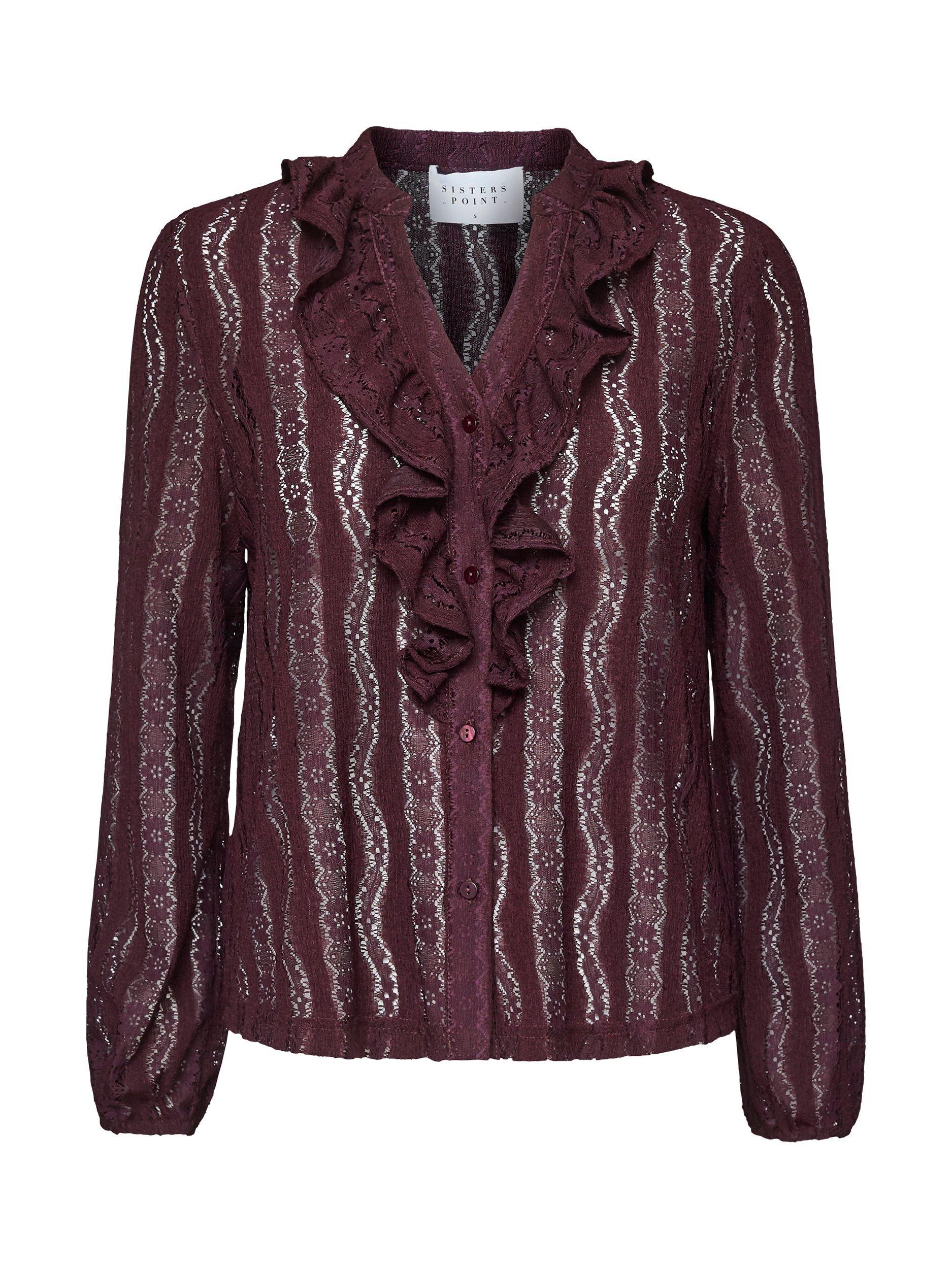 Product image 3 of 4, which shows Sisters Point Eina Ruffle Lace Top, Dark Bordeaux, XL