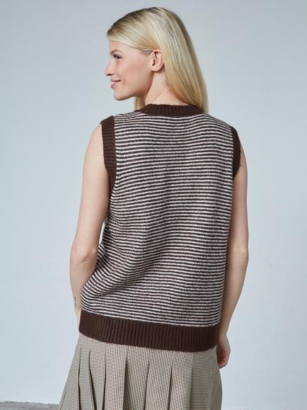 Sisters Point Megi Round Neck Stripe Knit Vest - view 2, Brown/Cream