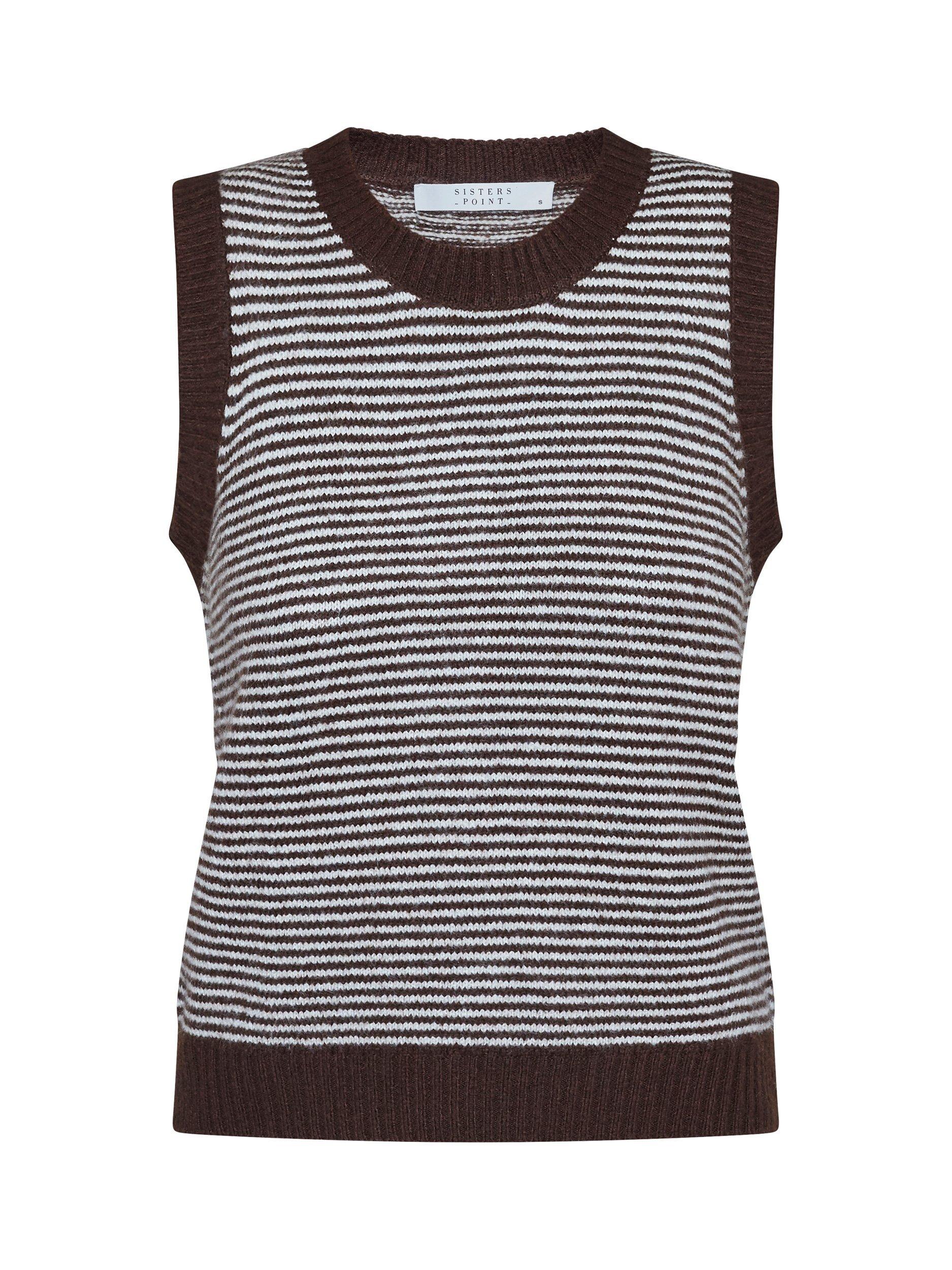 Product image 3 of 5, which shows Sisters Point Megi Round Neck Stripe Knit Vest , Brown/Cream, XL