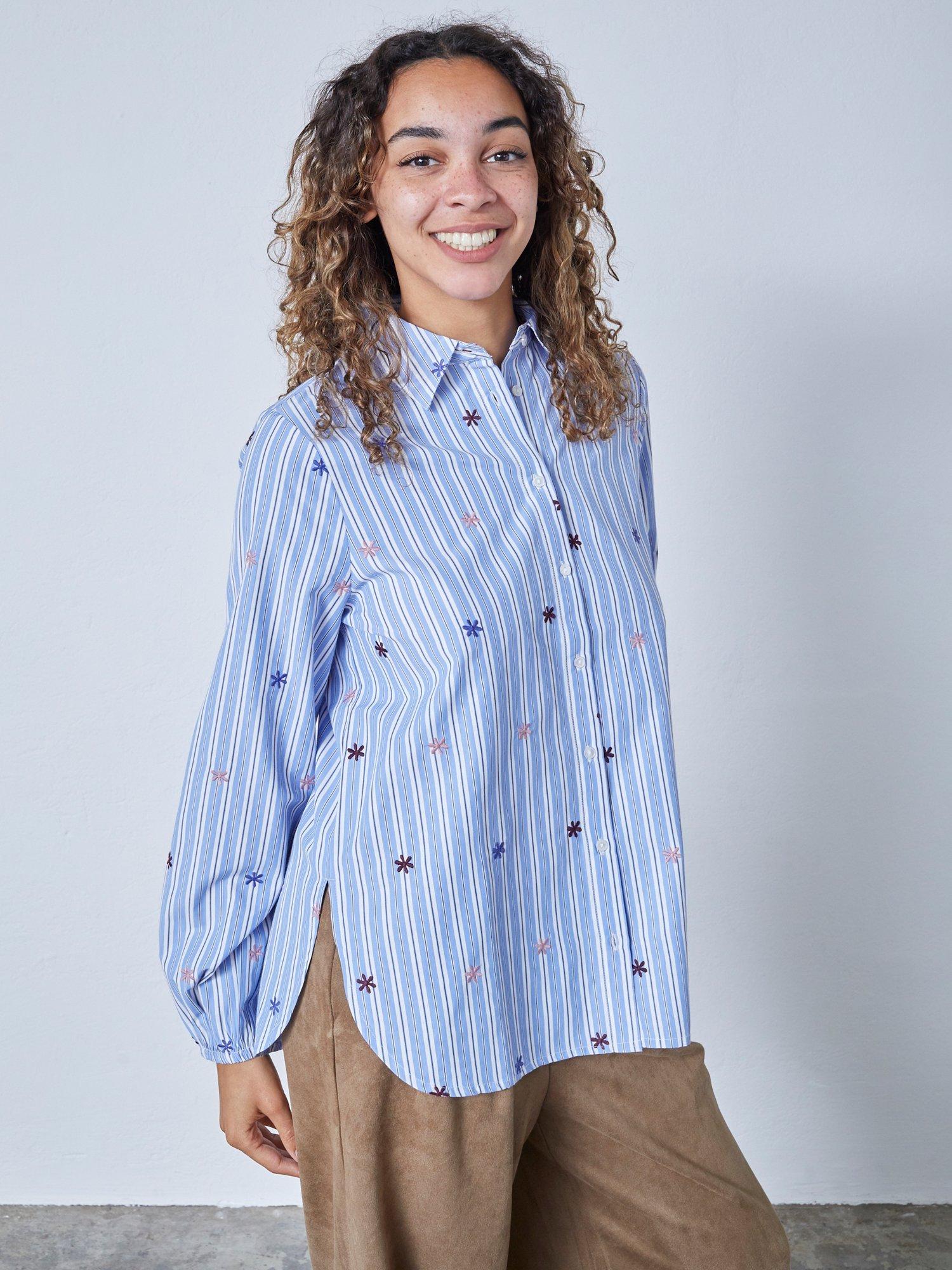 Product image 1 of 4, which shows Sisters Point Stars and Stripes Blouse, Blue, XL