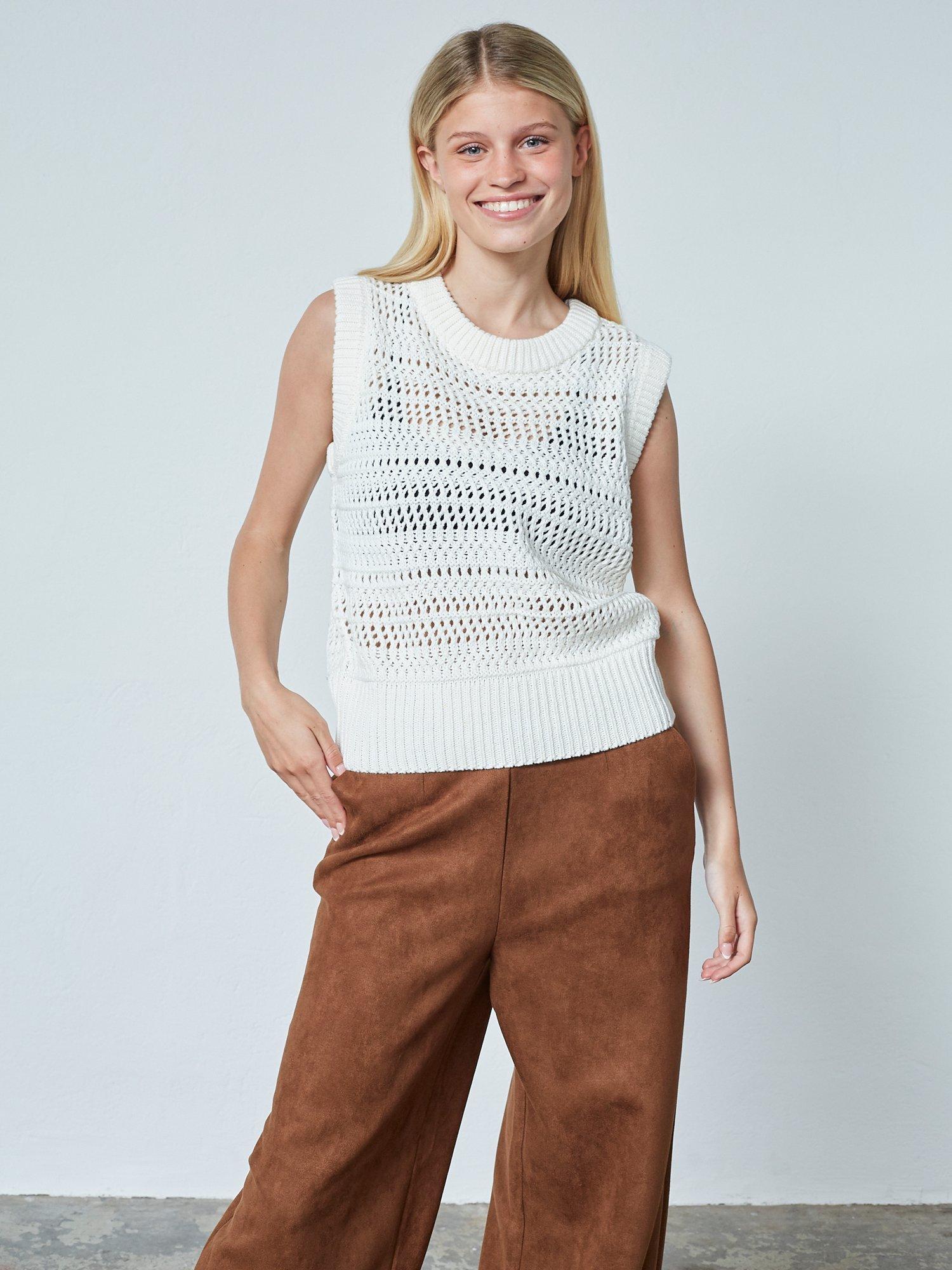 Product image 1 of 4, which shows Sisters Point Helta Open Knit Top, Cream, XL