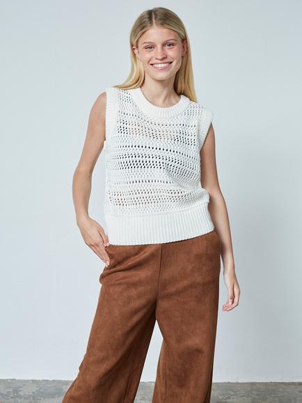 Sisters Point Helta Open Knit Top, Cream, Cream