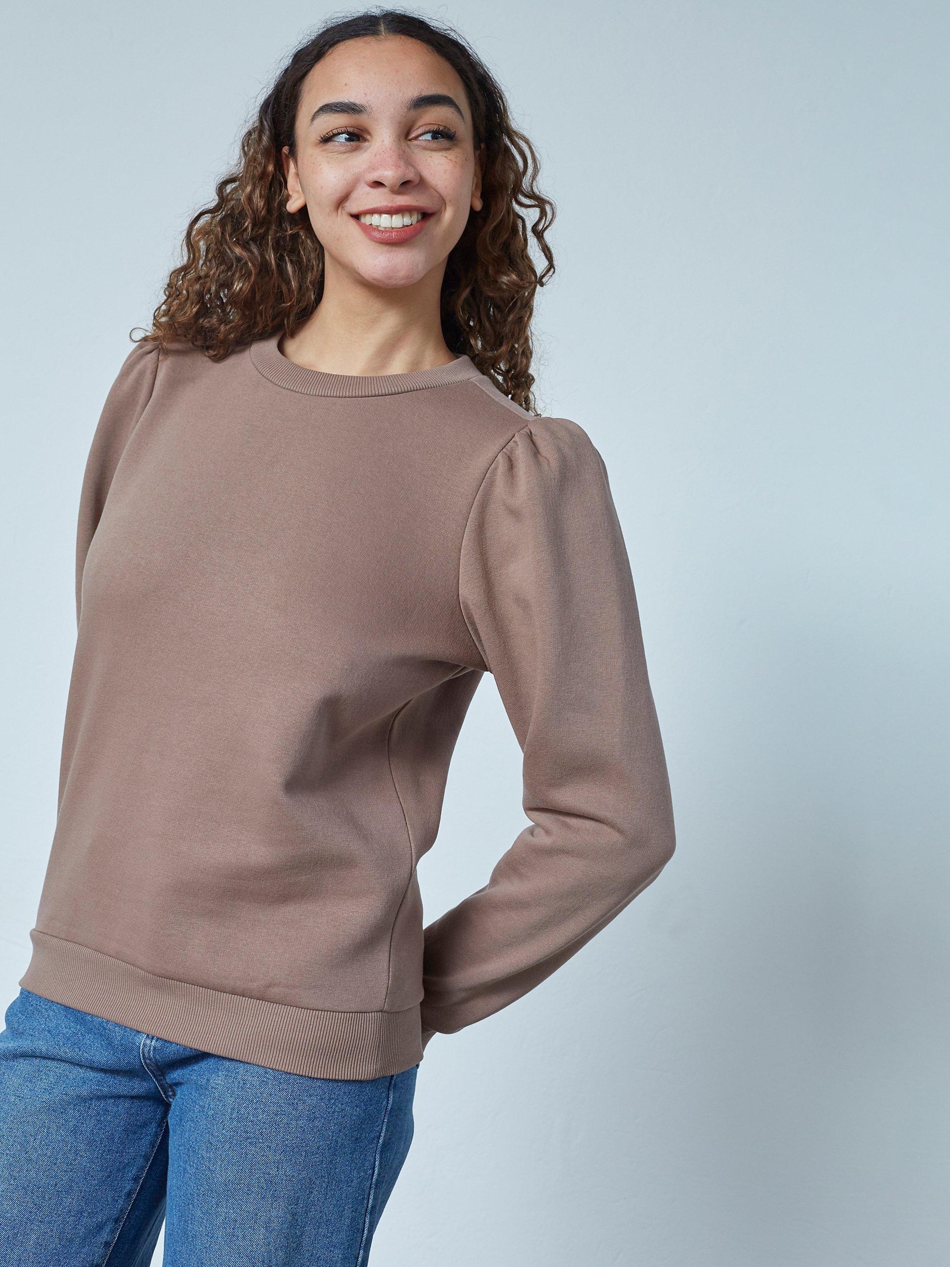 Product image 1 of 4, which shows Sisters Point Peva Puff Sleeve Sweatshirt, Cappuccino, XS