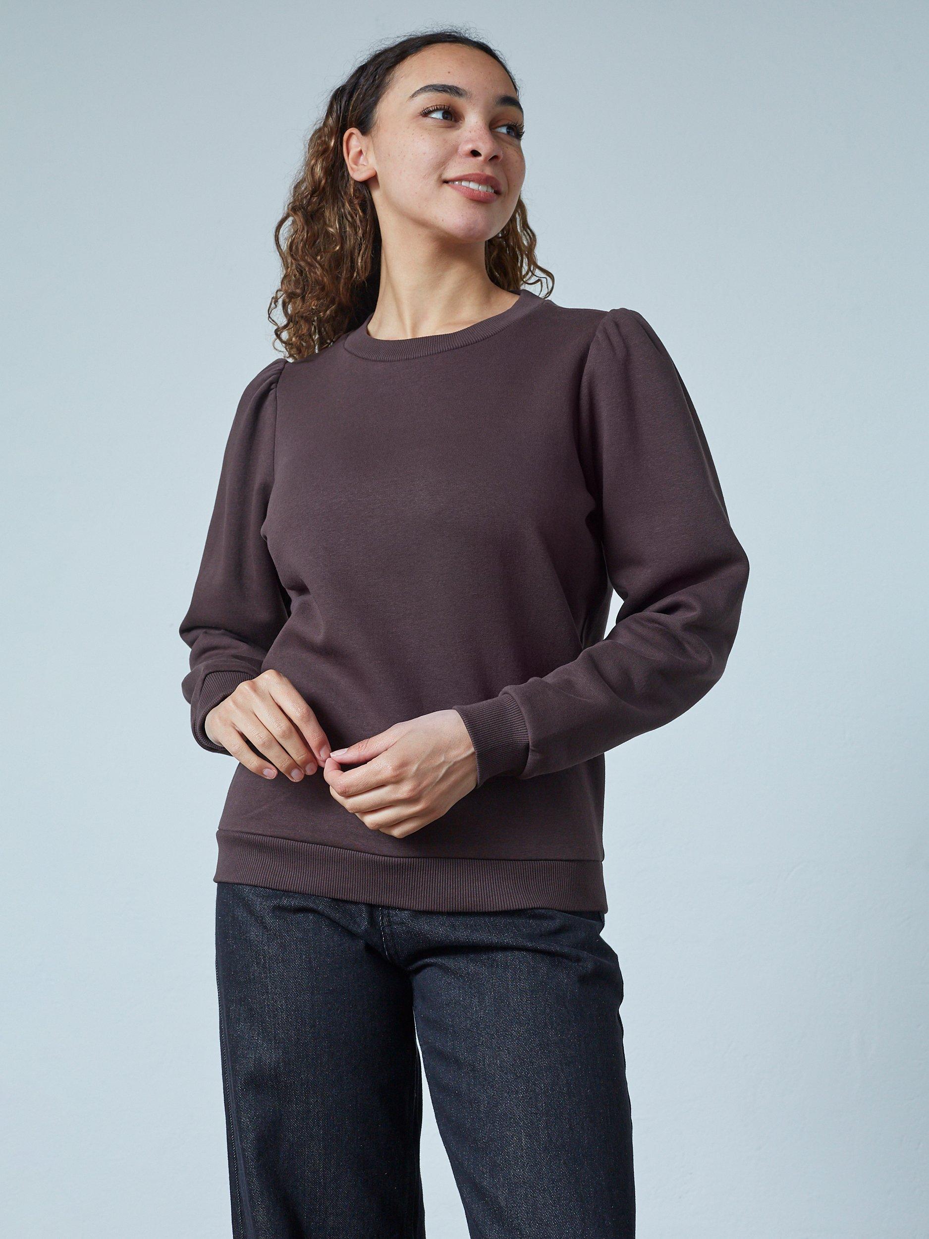 Product image 1 of 4, which shows Sisters Point Peva Puff Sleeve Sweatshirt, Dark Chocolate, XS