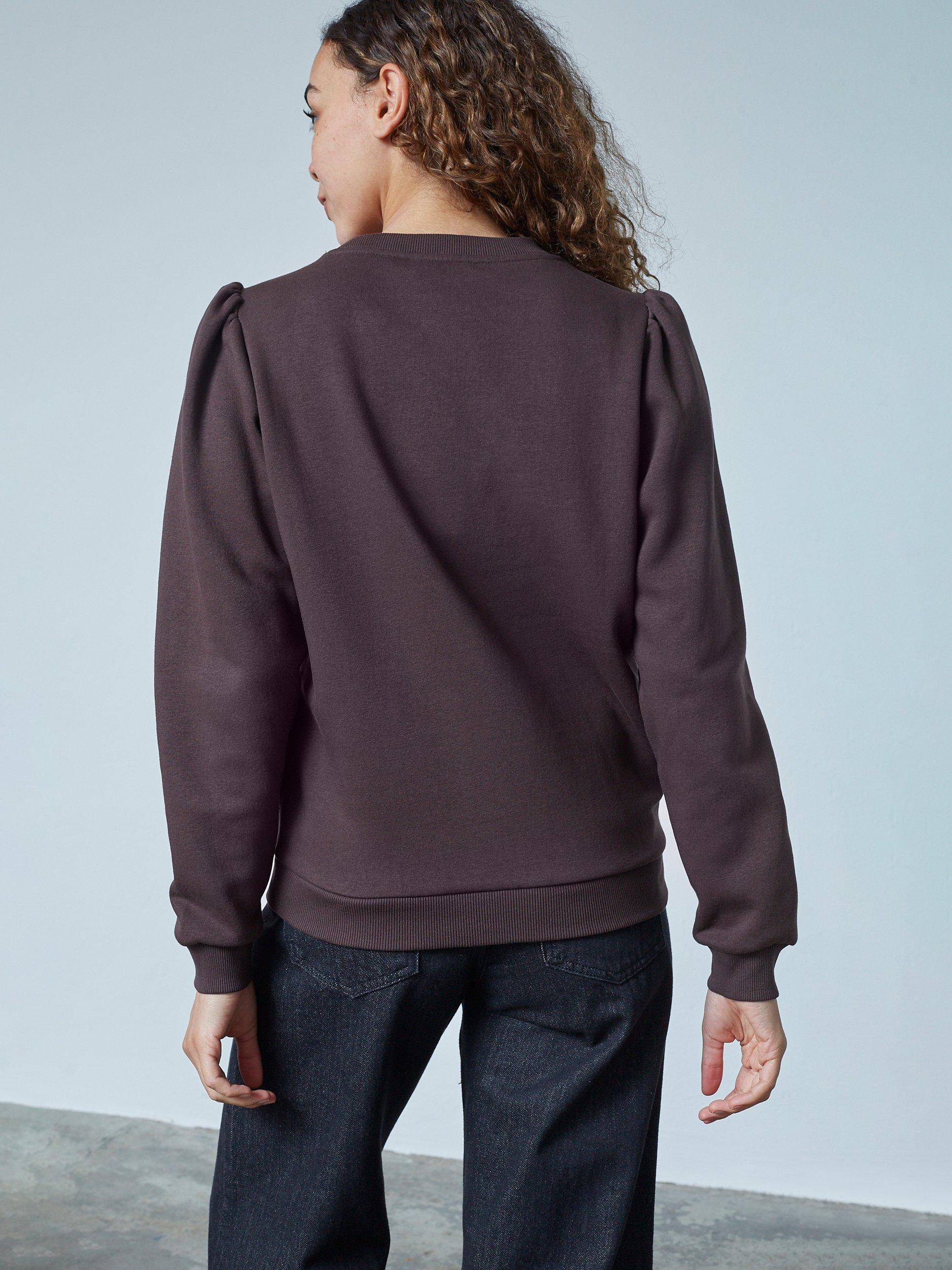 Product image 2 of 4, which shows Sisters Point Peva Puff Sleeve Sweatshirt, Dark Chocolate, XS