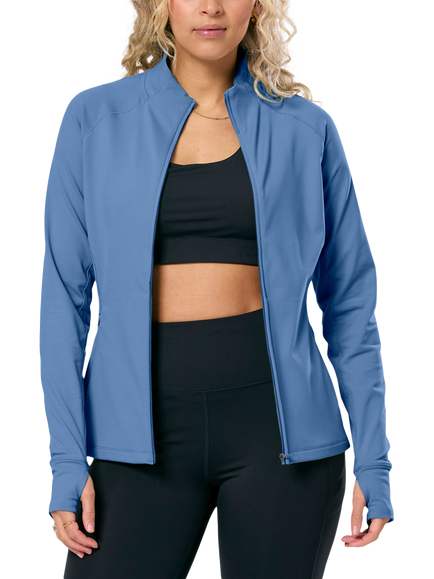 Gym+Coffee Women's Relentless Full Zip Jacket, Oasis Blue, Oasis Blue