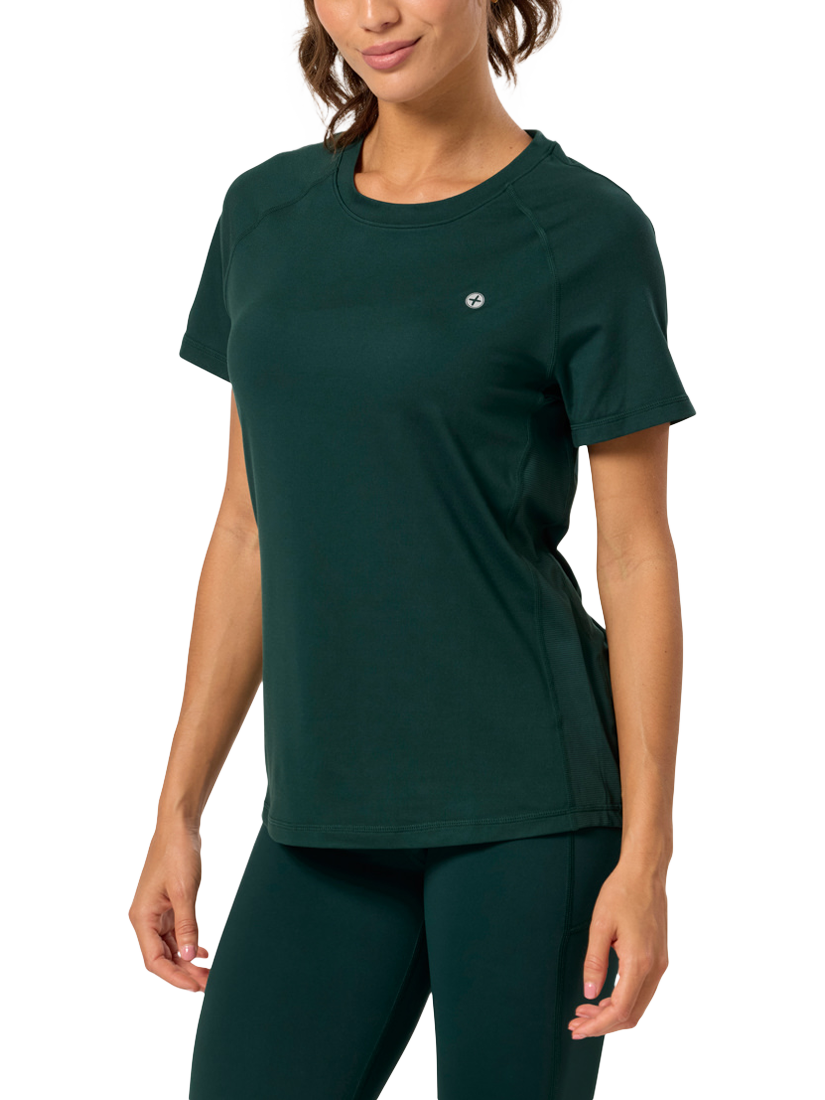Product image 1 of 8, which shows Gym+Coffee Women's Relentless T-Shirt, Amazon Green, XXS