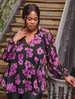 Live Unlimited Curve Floral Ruffle Top, Black - view 2, Black