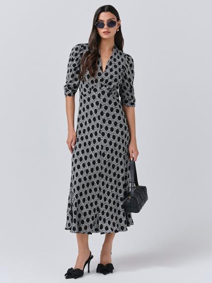 Ghost Mia V-Neck Empire Line Dress, Black/Grey, Black/Grey