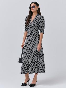 Ghost Mia V-Neck Empire Line Dress, Black/Grey - view 2, Black/Grey